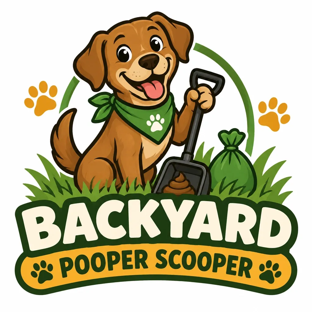 Backyard Pooper Scooper cartoon dog logo on a clean white background